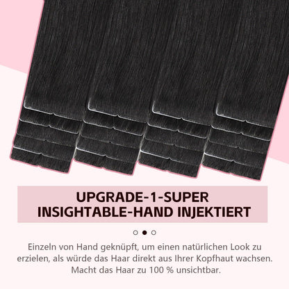 Echthaar Tape-in Haarverlängerung 55cm #1B Schwarz