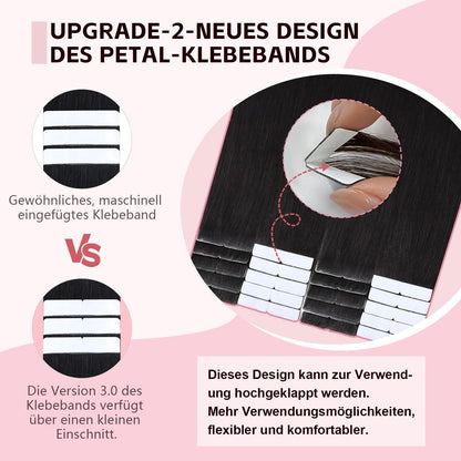 Echthaar Tape-in Haarverlängerung 55cm #1B Schwarz