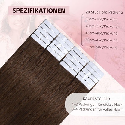 Echthaar Tape-in Haarverlängerung Mittelbraun #4, 55cm