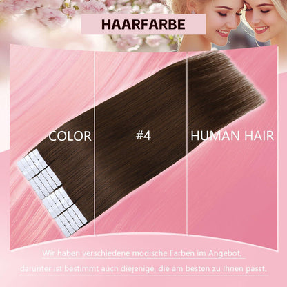 Echthaar Tape-in Haarverlängerung Mittelbraun #4, 55cm