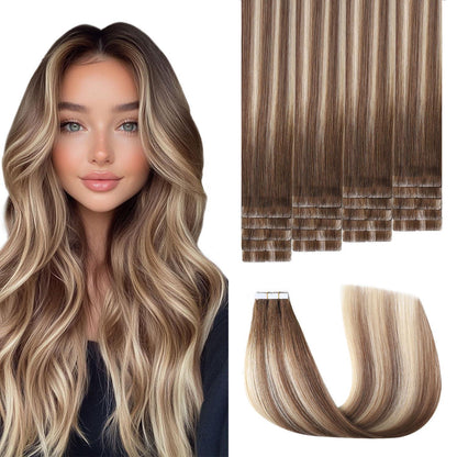 Echthaar Tape Extensions 50cm - Walnuss bis Hellblond #3/8/22