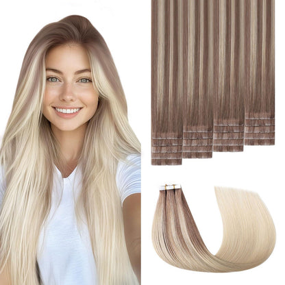 Remy Echthaar Tape Extensions #8/60 Hellbraun-Platinblond 40cm