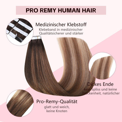 Remy Haarverlängerung Tape #2/6/18 Dunkelbraun bis Chestnut 35cm