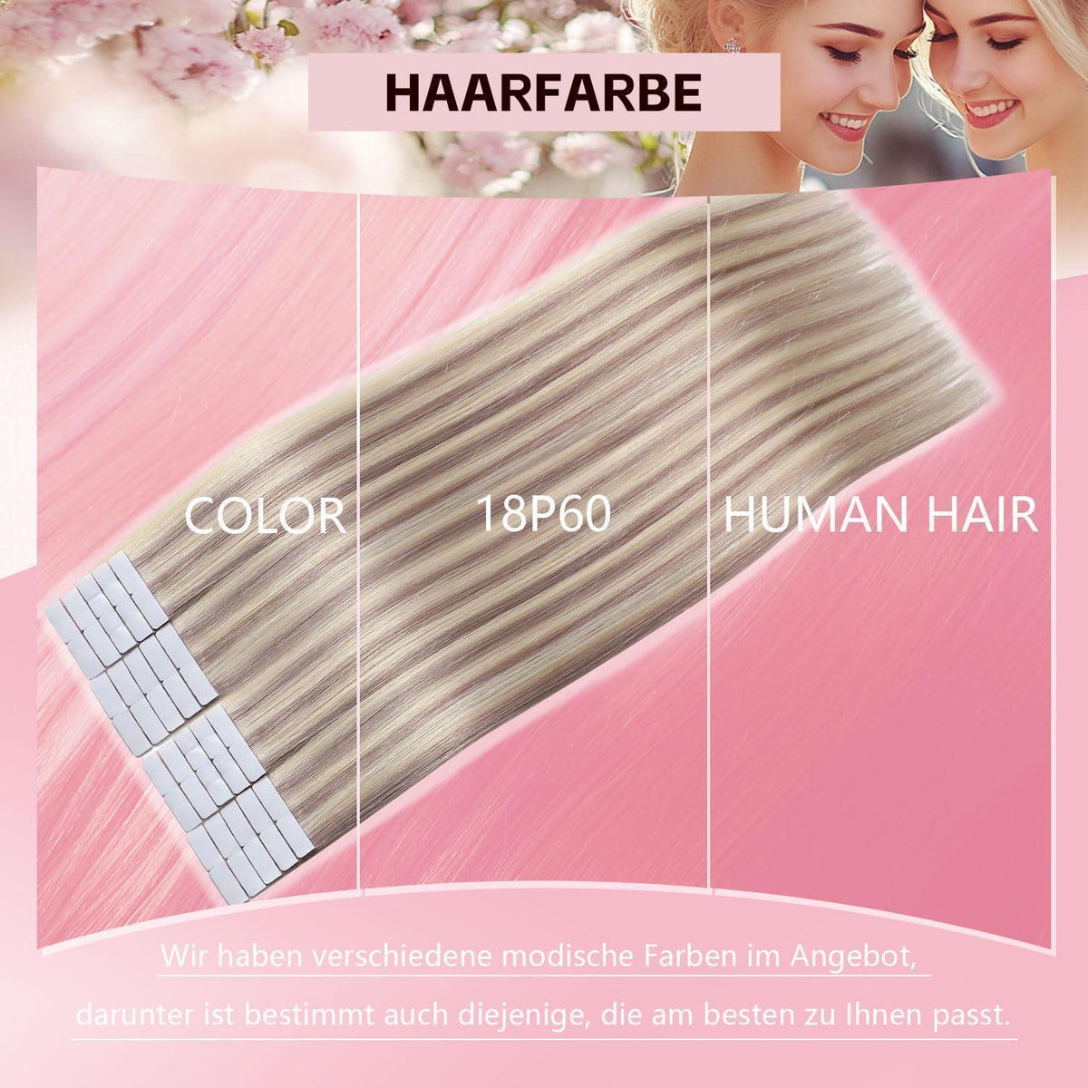 Echthaar Tape Extensions Aschblond #18p613, 55cm, 50g