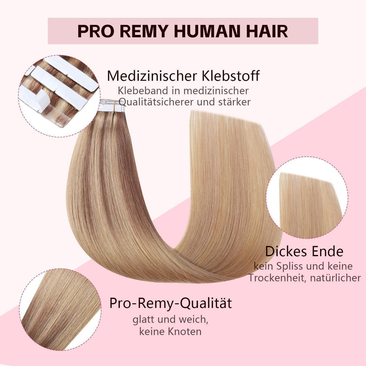 Remy Echthaar Tape Extensions #10/27/27 Hellbraun Goldblond 40cm