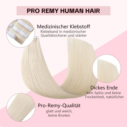 Remy Echthaar Tape Extensions #60 Platinblond 40cm