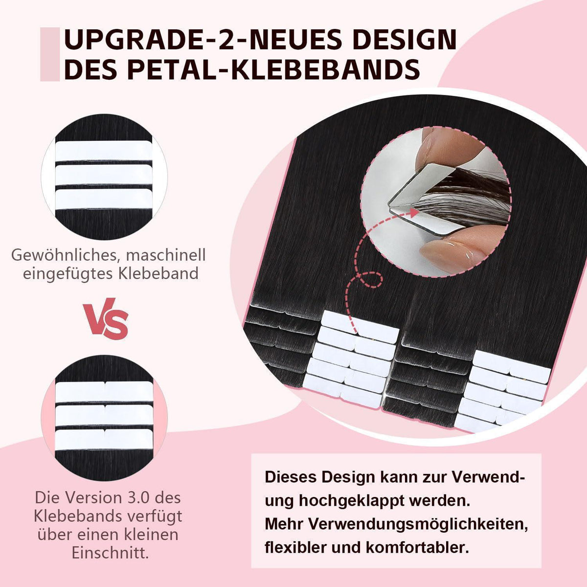 Echthaar Tape Extensions #1B Schwarz 50cm – Remy Menschenhaar