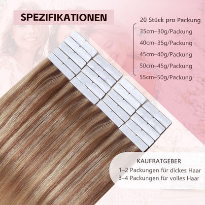 Remy Haarverlängerung Tape #10/27/27 Hellbraun mit Goldblond 35cm