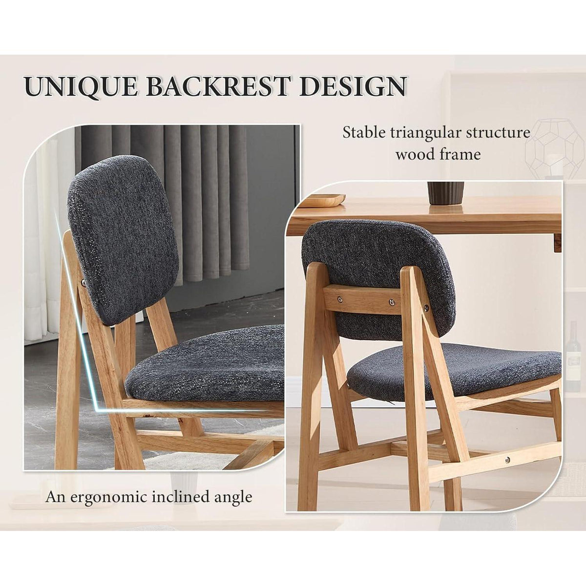 Esszimmerstühle Set 4 Holz Grau, Chenille Polsterstühle