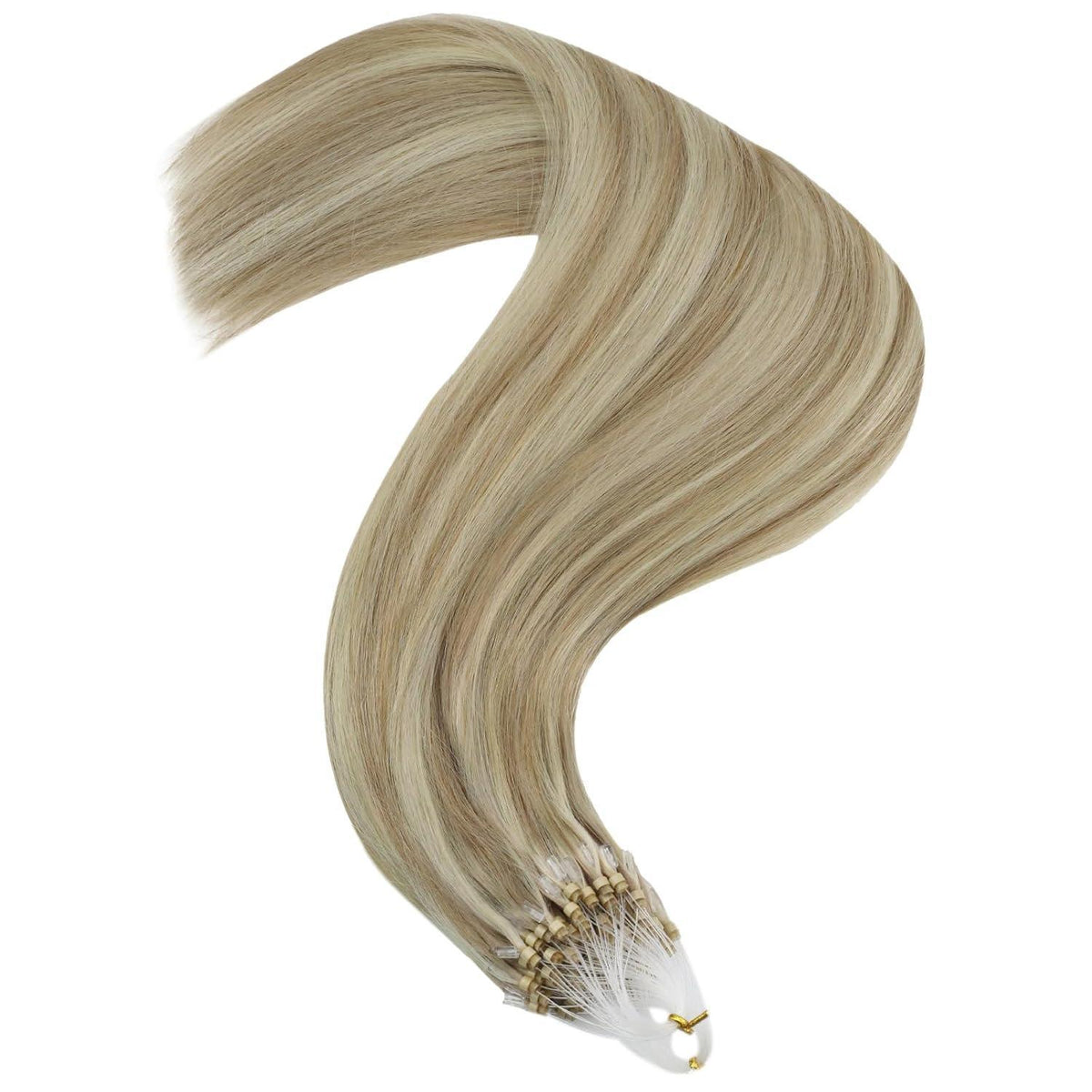 Blond Microring Extensions Echthaar 45cm – Aschblond Highlights