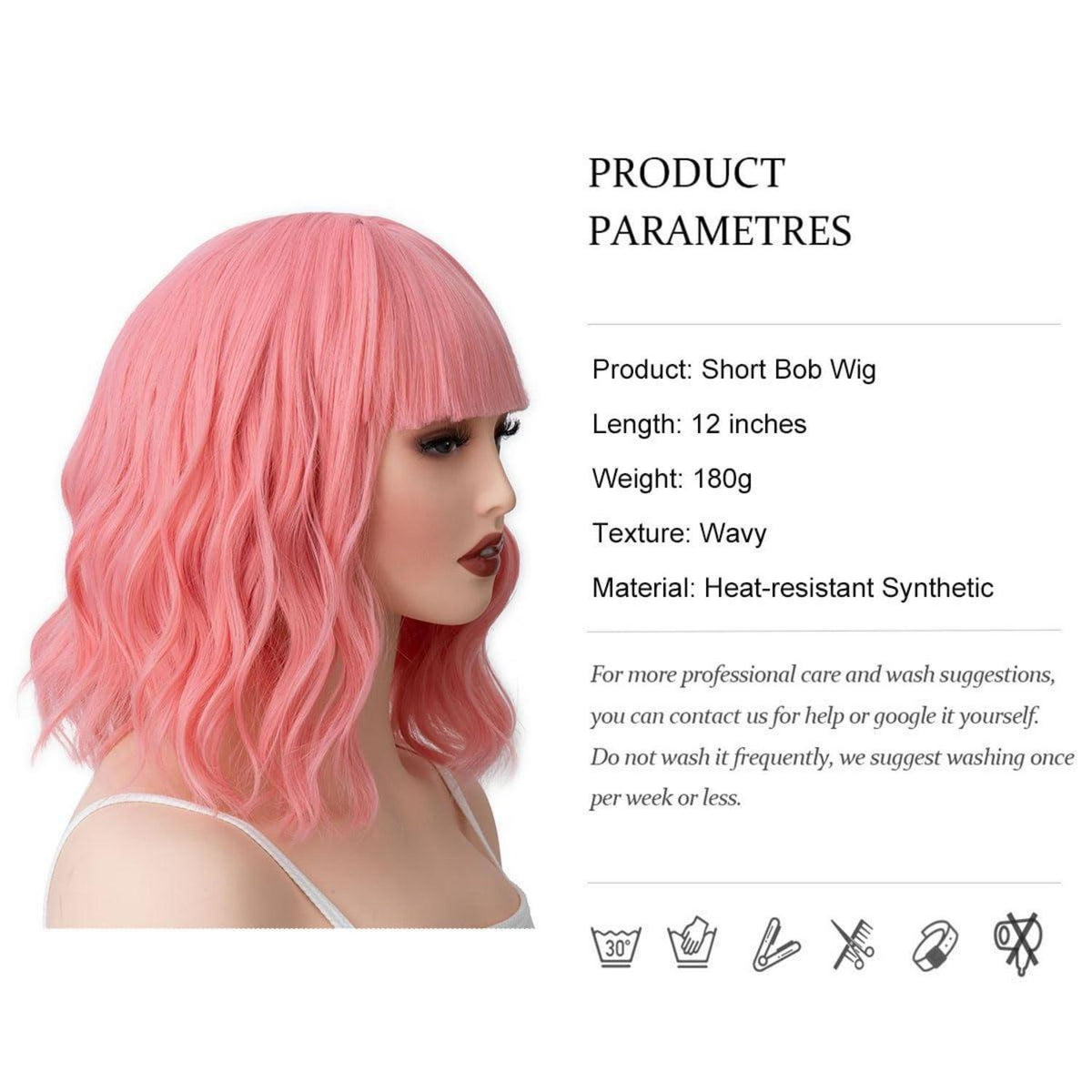 Pink Bob Perücke mit Pony – Lockig, Gewellt & Vielseitig