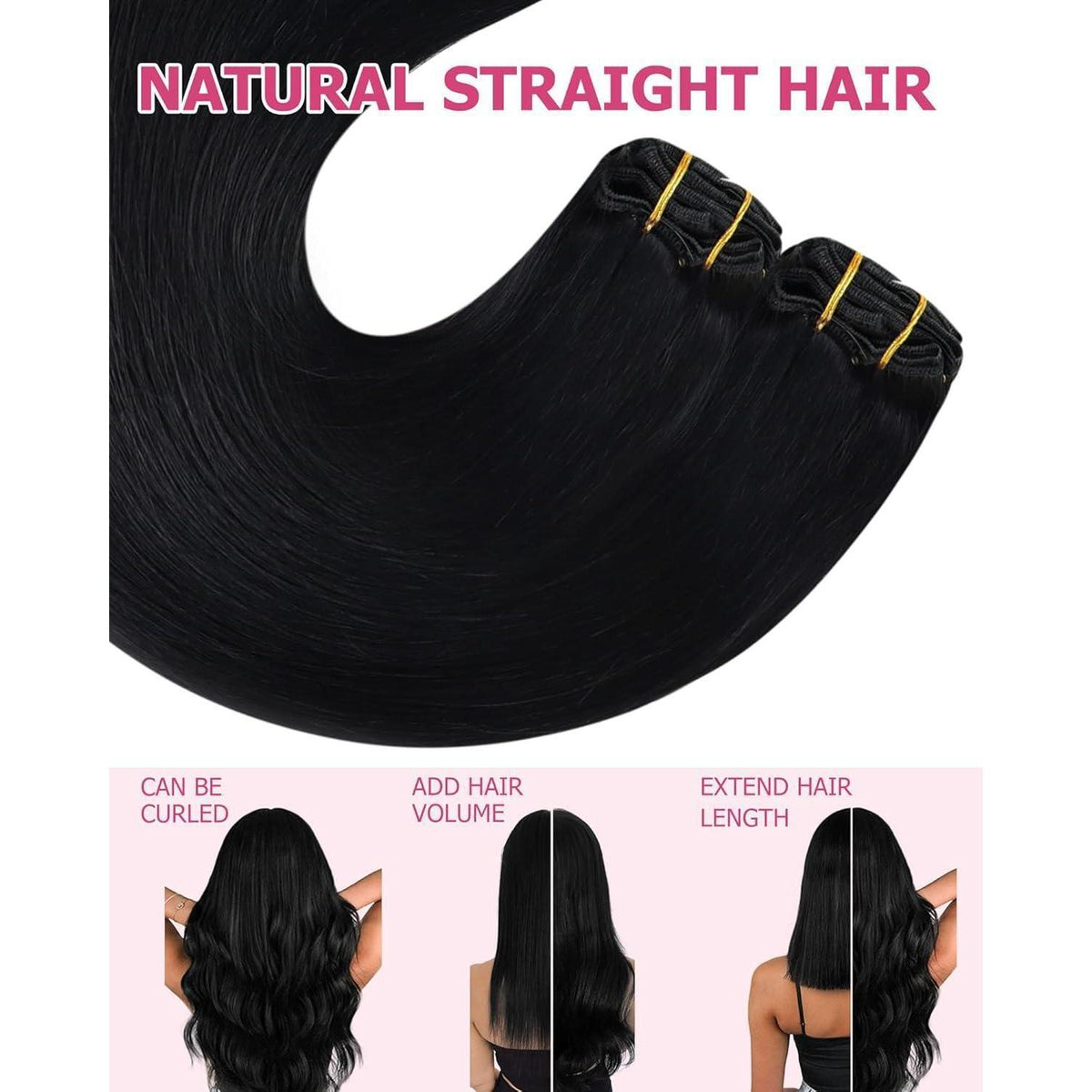 Echthaar Clip-in Extension Schwarz 55cm – Volumenspendend & Stylingfähig