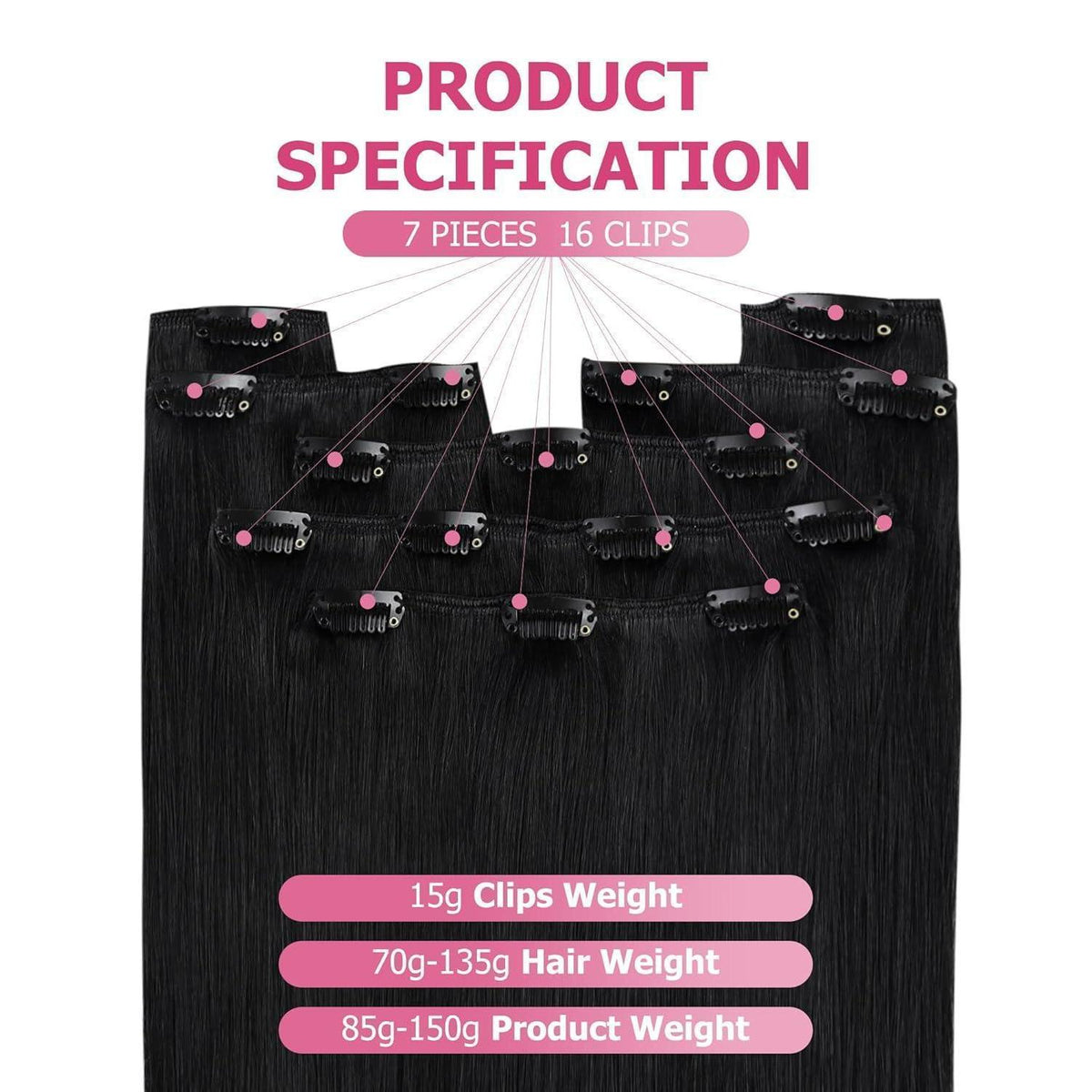 Echthaar Clip-in Extension Schwarz 55cm – Volumenspendend & Stylingfähig