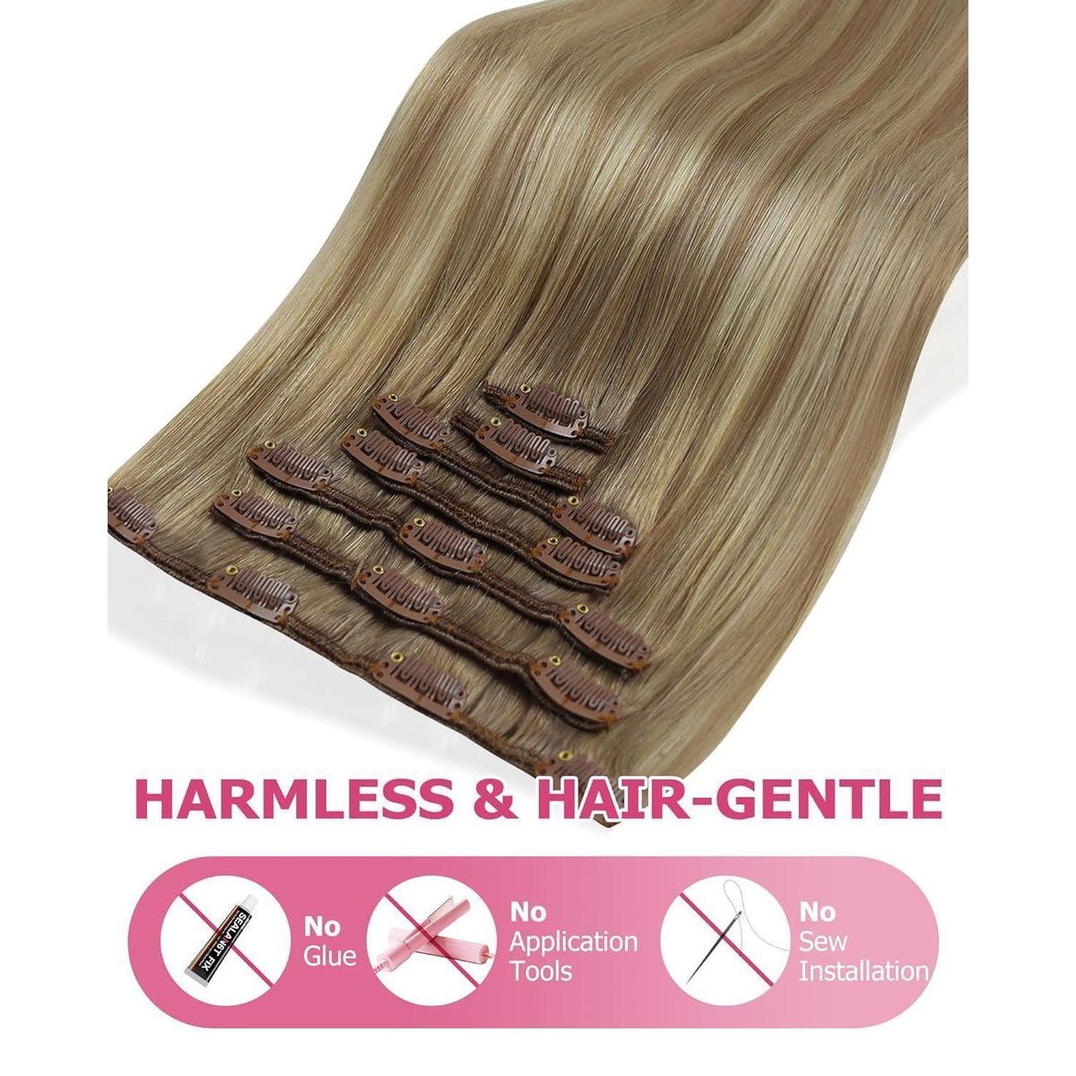 Echthaar Clip-in Extensions Ombre Hellbraun-Blond 30cm