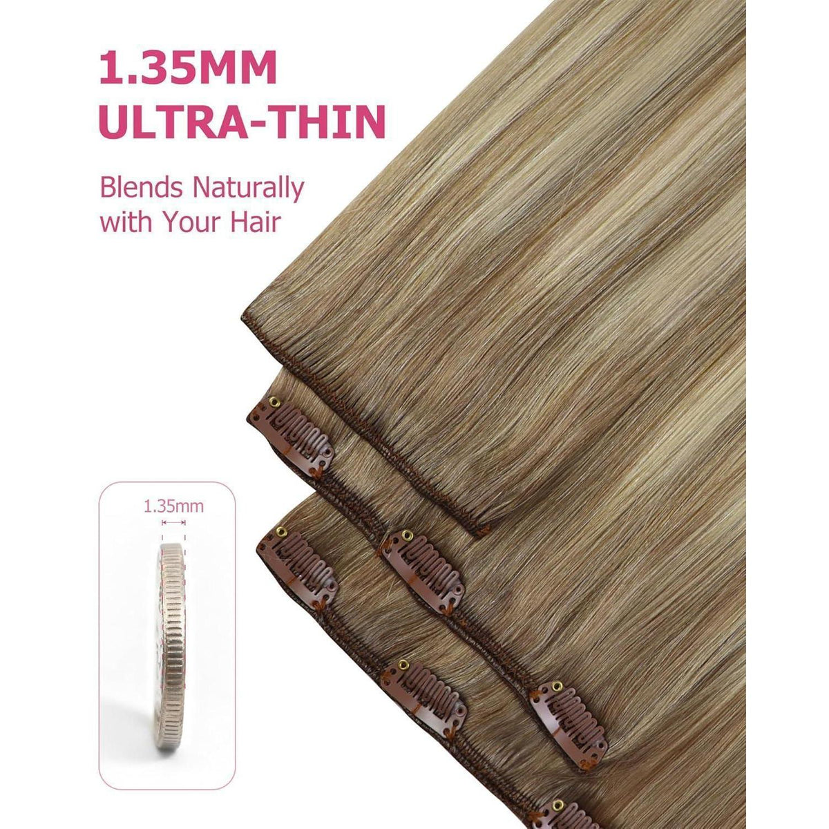 Echthaar Clip-in Extensions Ombre Hellbraun-Blond 30cm