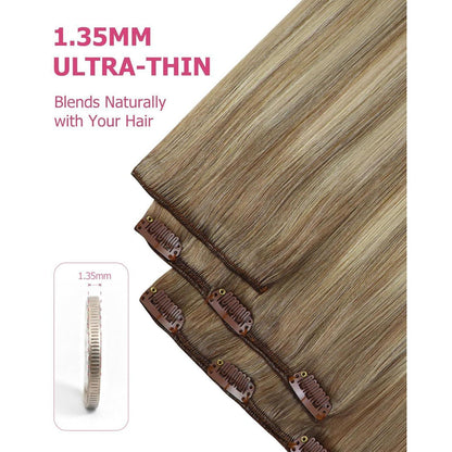 Echthaar Clip-in Extensions Ombre Hellbraun-Blond 30cm