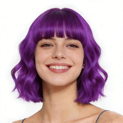 Lila Bob Perücke mit Pony – Lockig & Gewellt für Damen