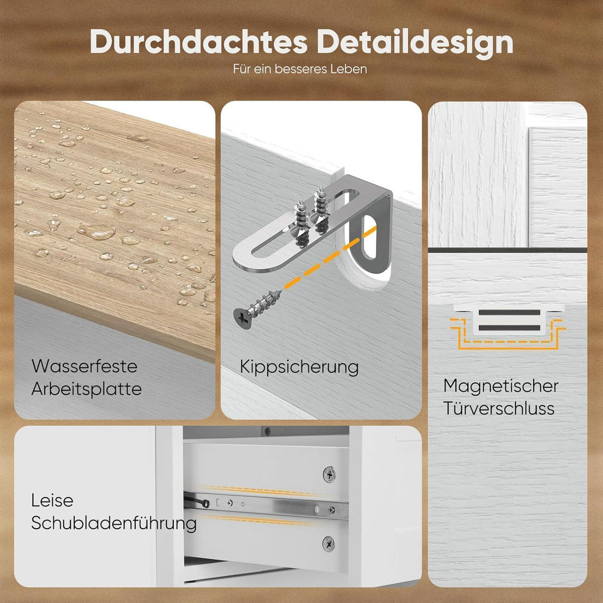 Küchenschrank mit Arbeitsplatte – Braun, 2 Schubladen & 2 Türen
