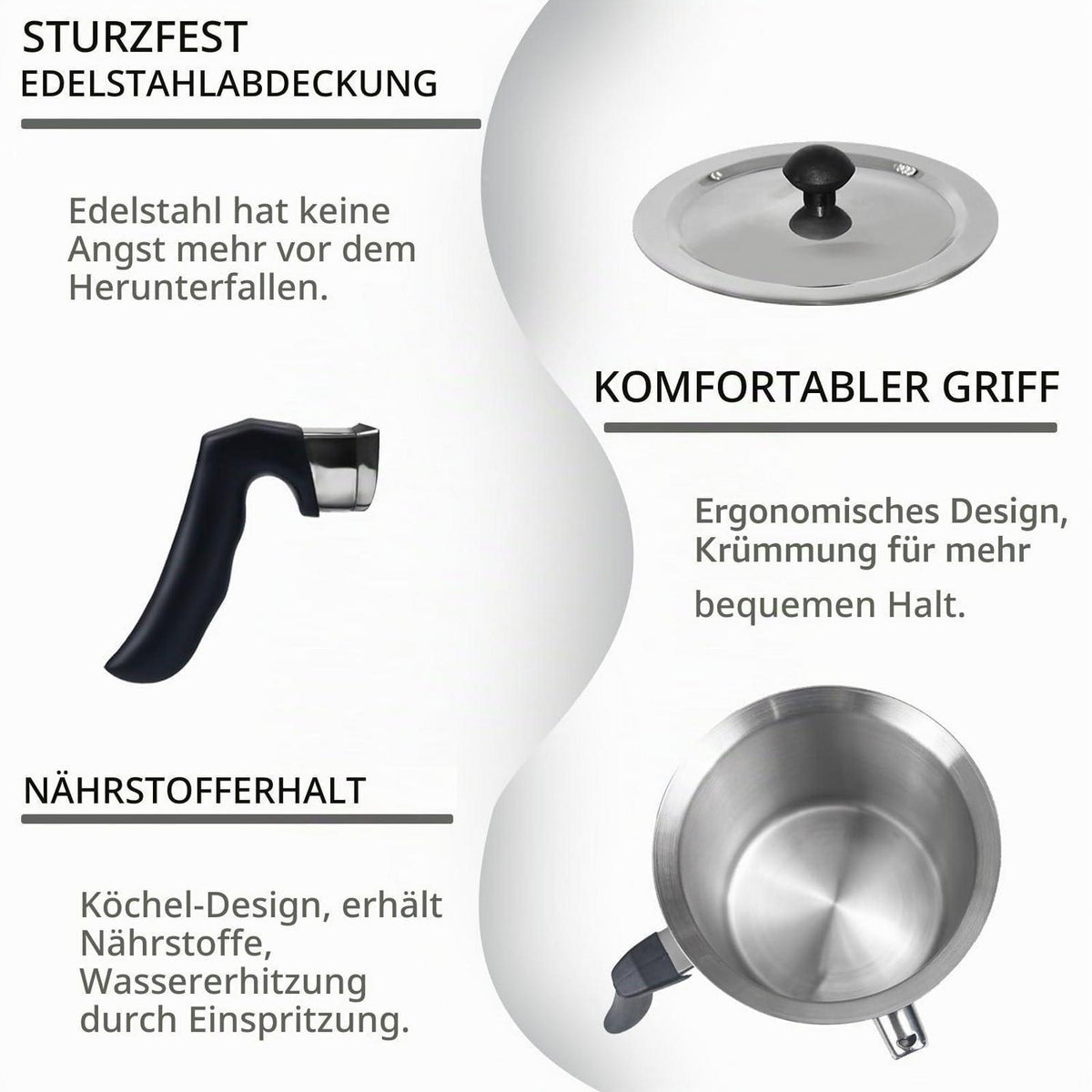 1.5L Edelstahl Milchtopf mit Deckel & Pfeife