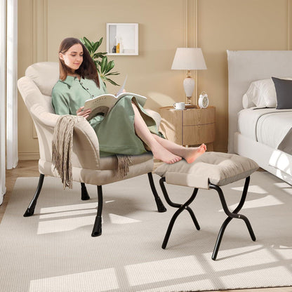 Bequemer Sessel mit Hocker – Modernes Lounge-Design in Beige