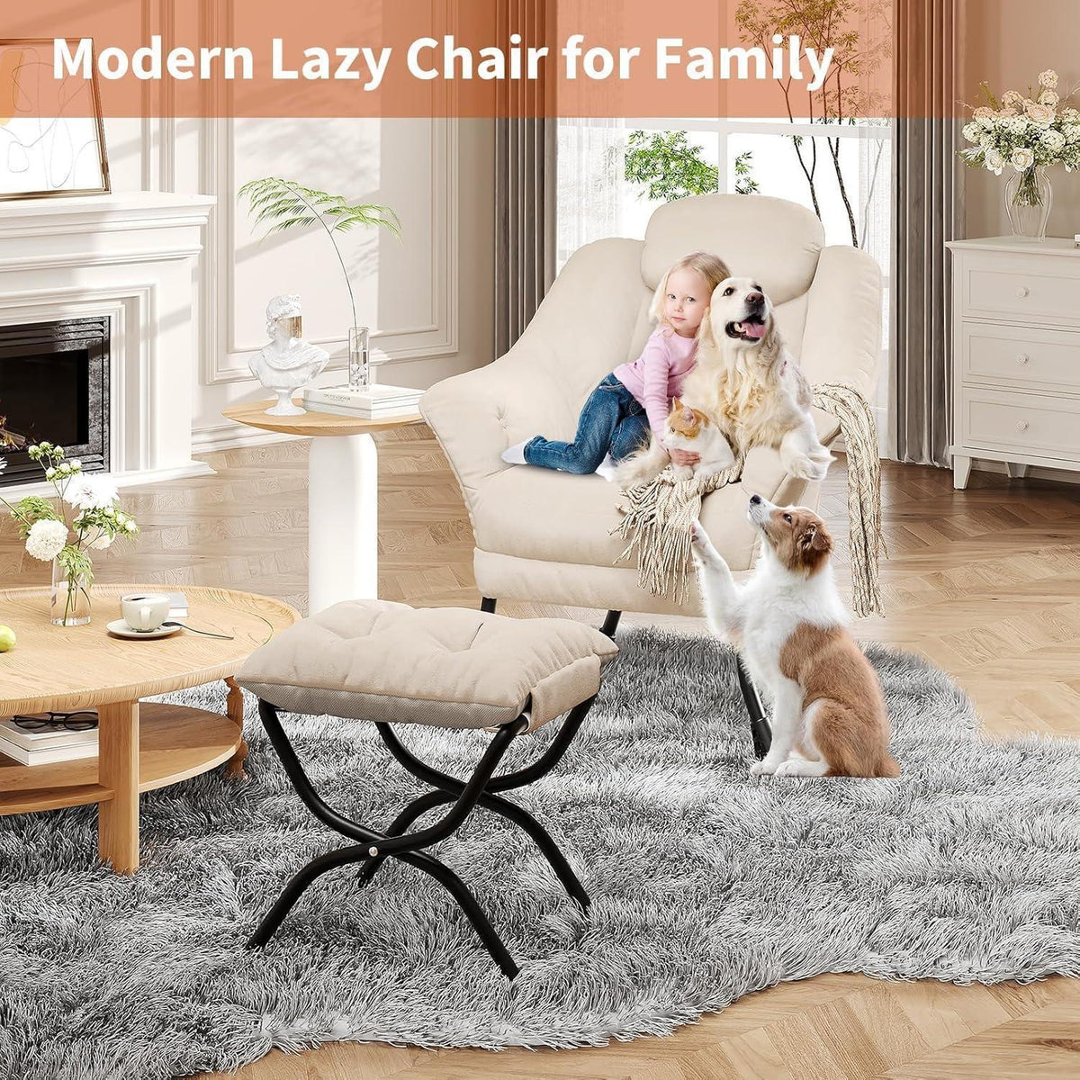 Bequemer Sessel mit Hocker – Modernes Lounge-Design in Beige