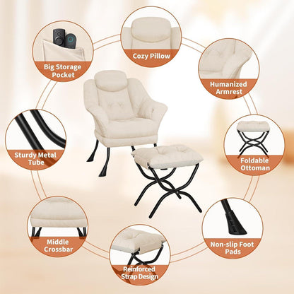 Bequemer Sessel mit Hocker – Modernes Lounge-Design in Beige