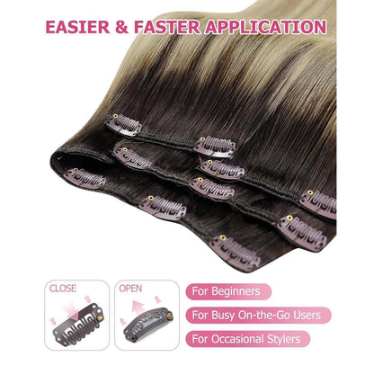 Clip-in Echthaar Extensions Braun Ombre Blond 50cm 150g