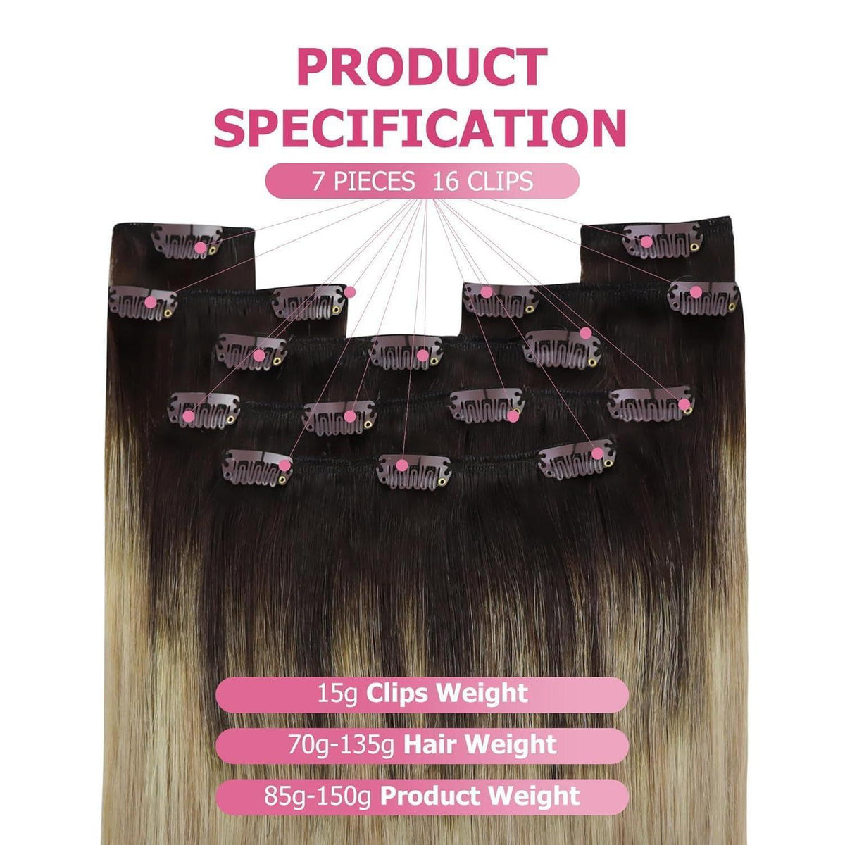 Clip-in Echthaar Extensions Braun Ombre Blond 50cm 150g
