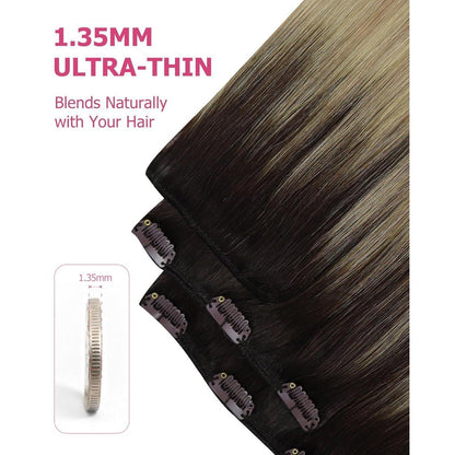 Clip-in Echthaar Extensions Braun Ombre Blond 50cm 150g
