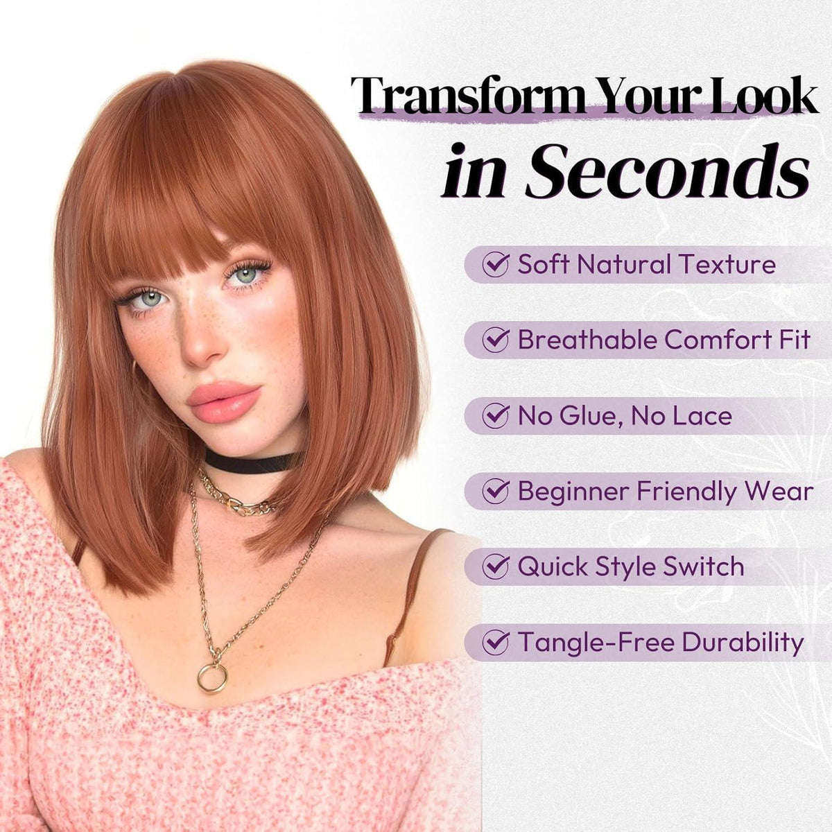 Auburn Bob Perücke mit Pony – Kurzes, rotes Haar für Damen
