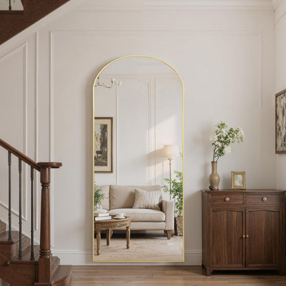 Ganzkörperspiegel gebogen, 180x76cm, Standspiegel mit Aluminiumrahmen