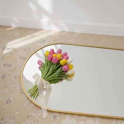 Ganzkörperspiegel gebogen, 180x76cm, Standspiegel mit Aluminiumrahmen