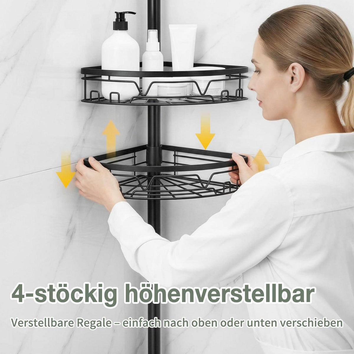 Teleskop Duschregal 4-Fach Ecke Schwarz Matt