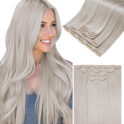 Echthaar Clip-in Extensions Platinblond 60cm