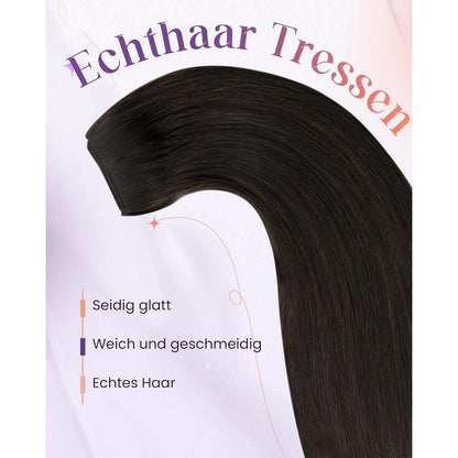 Dunkelbraune Echthaar Tressen – Remy Menschenhaar 45cm