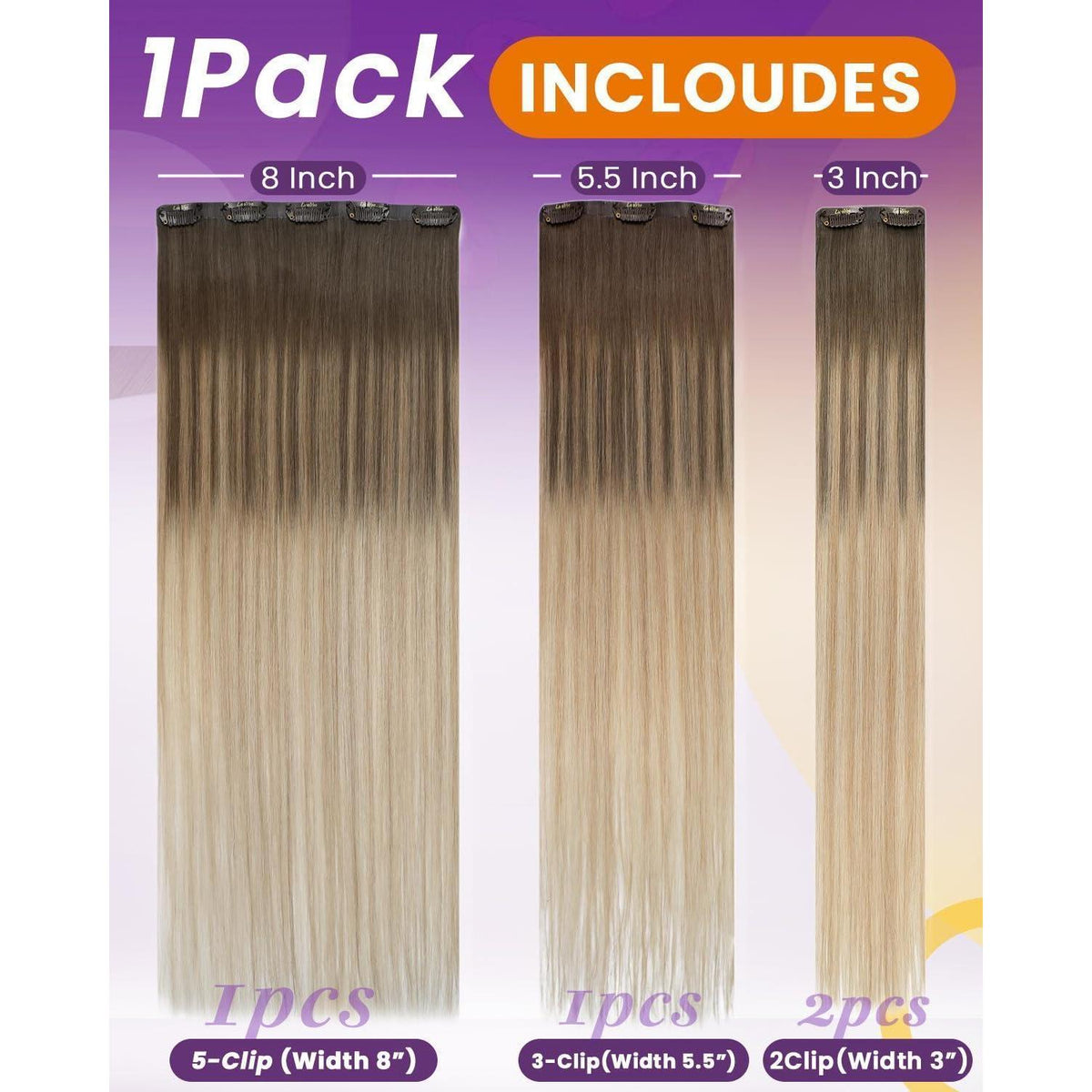 Echthaar Clip-in Extensions Balayage Hellbraun Ombre