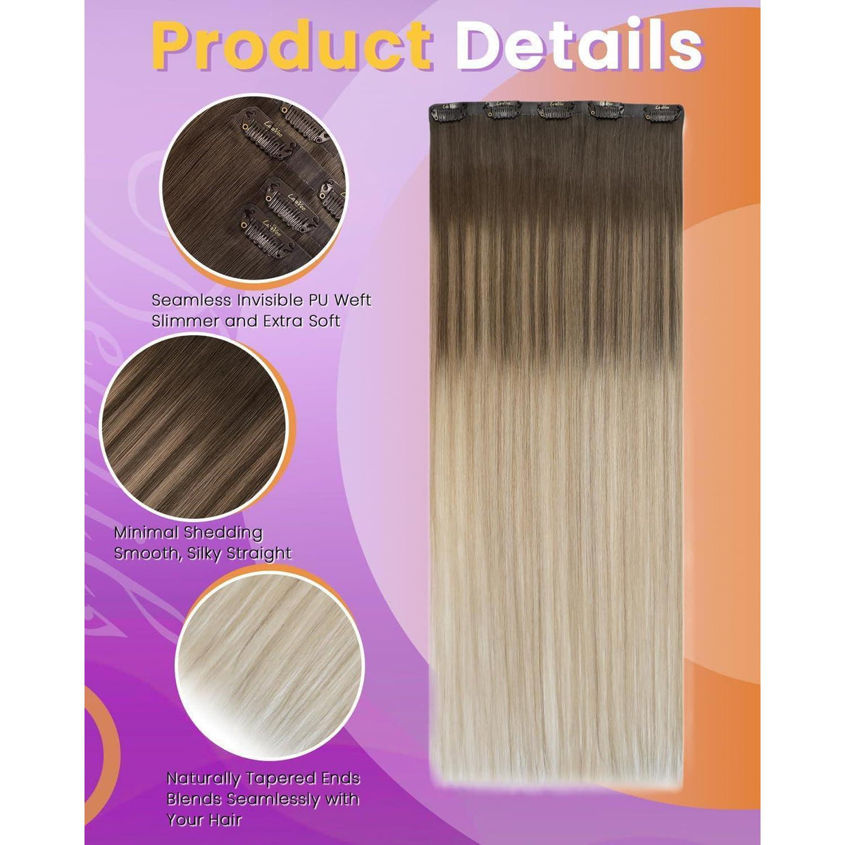 Echthaar Clip-in Extensions Balayage Hellbraun Ombre