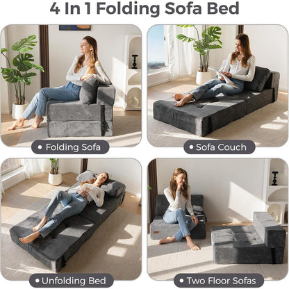 Klappsofa mit Schlaffunktion – Grau, 160x80x40 cm