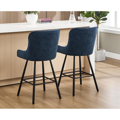 Blauer Barhocker 2er Set mit Rückenlehne & Fußstütze