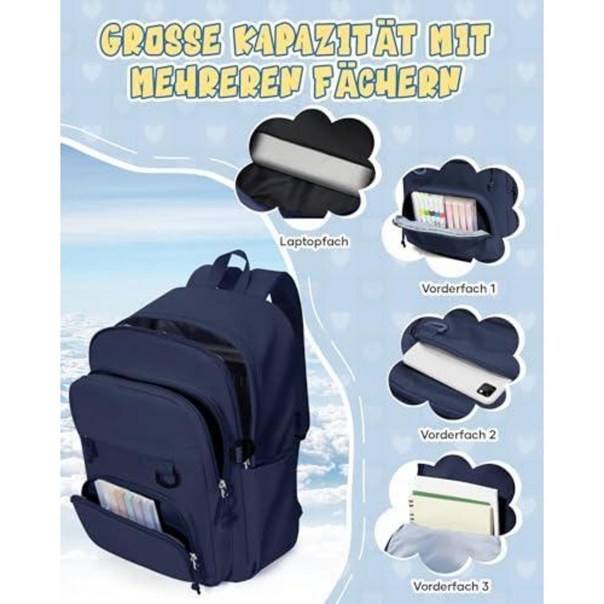 Schulrucksack für Teenager & Studenten – Wasserdicht, 14 Zoll Laptopfach