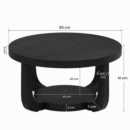Runder Couchtisch mit Stauraum – Zweistufiger Beistelltisch Holz Schwarz