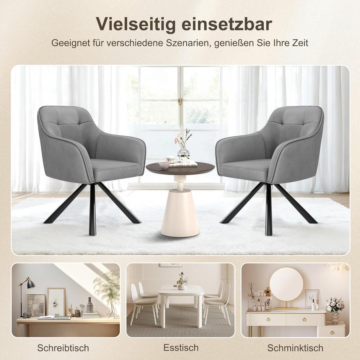 Drehbare Esszimmerstühle 2er Set mit Samt & Armlehnen