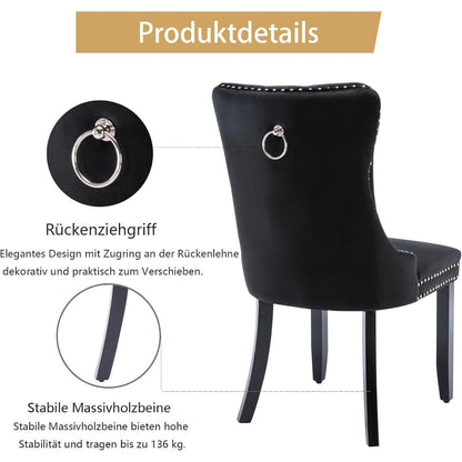 8x Samt Esszimmerstühle mit Massivholzbeinen & Nieten