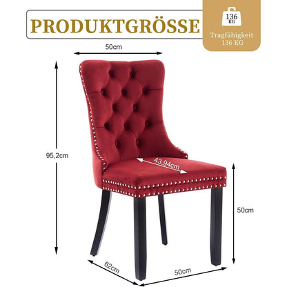 Samt-Esszimmerstühle 4er Set – Burgunderrot, Modern & Komfortabel