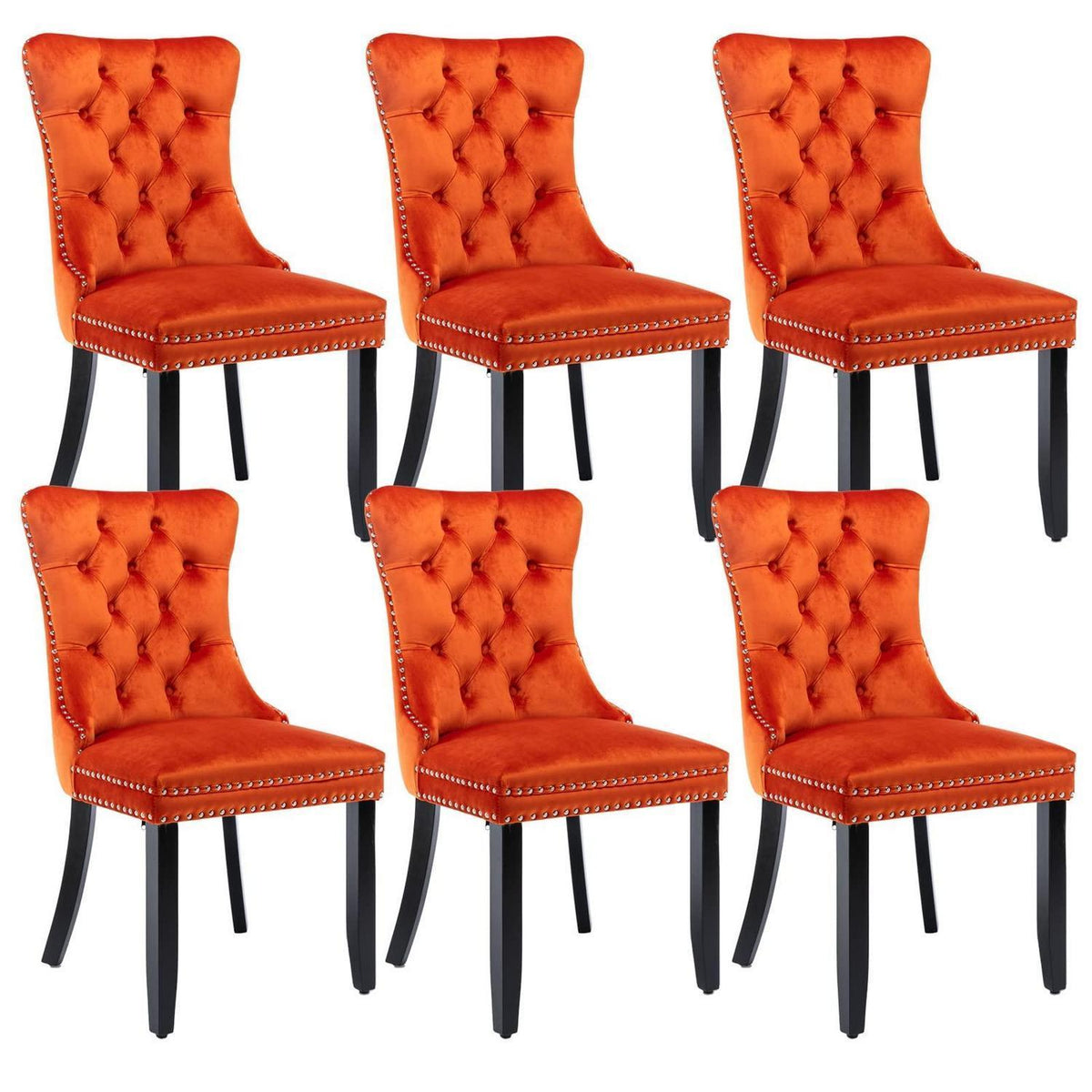 Samt Esszimmerstühle 6er Set mit Massivholzbeinen, Orange