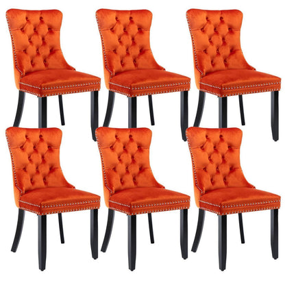 Samt Esszimmerstühle 6er Set mit Massivholzbeinen, Orange