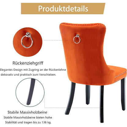 Samt Esszimmerstühle 6er Set mit Massivholzbeinen, Orange