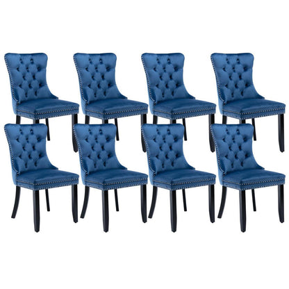 8x Samt Esszimmerstühle mit Massivholzbeinen, Blau