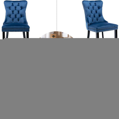 8x Samt Esszimmerstühle mit Massivholzbeinen, Blau