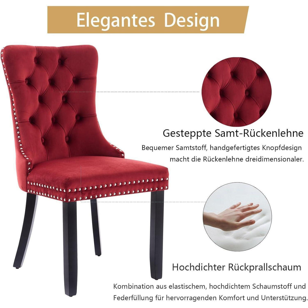 Samt-Esszimmerstühle 8er Set – Burgunderrot, Modern & Komfortabel